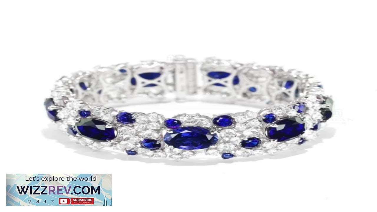 BELLUX 925 Silver Synthetic Zircon Luxury Full Diamond Sapphire Oval Royal Blue
