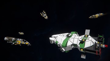 Space engineers - Multi-gun corvette VS 4 fighters
