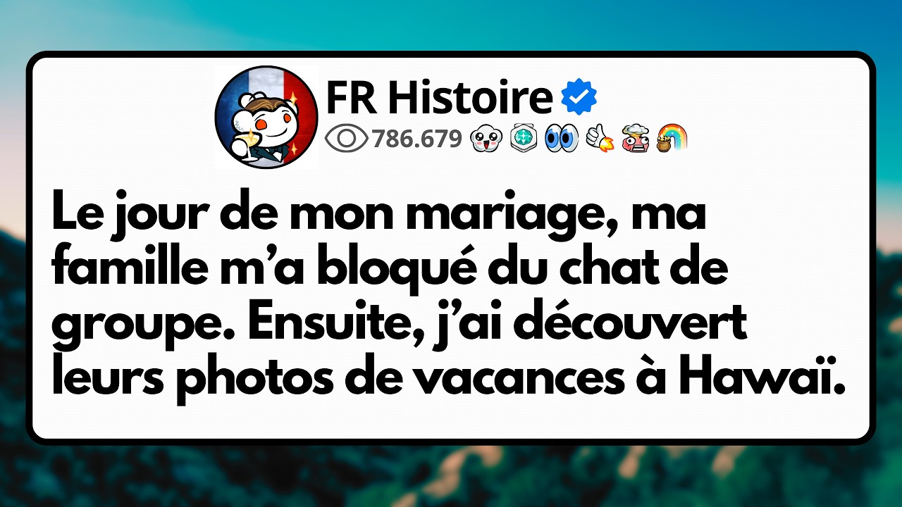 Le jour de mon mariage, vingt minutes après la réception, mon cousin m’a glissé son téléphone sous les yeux. Mes parents, mes deux frères, leurs femmes, leurs enfants… tous à Hawaï. La légende...