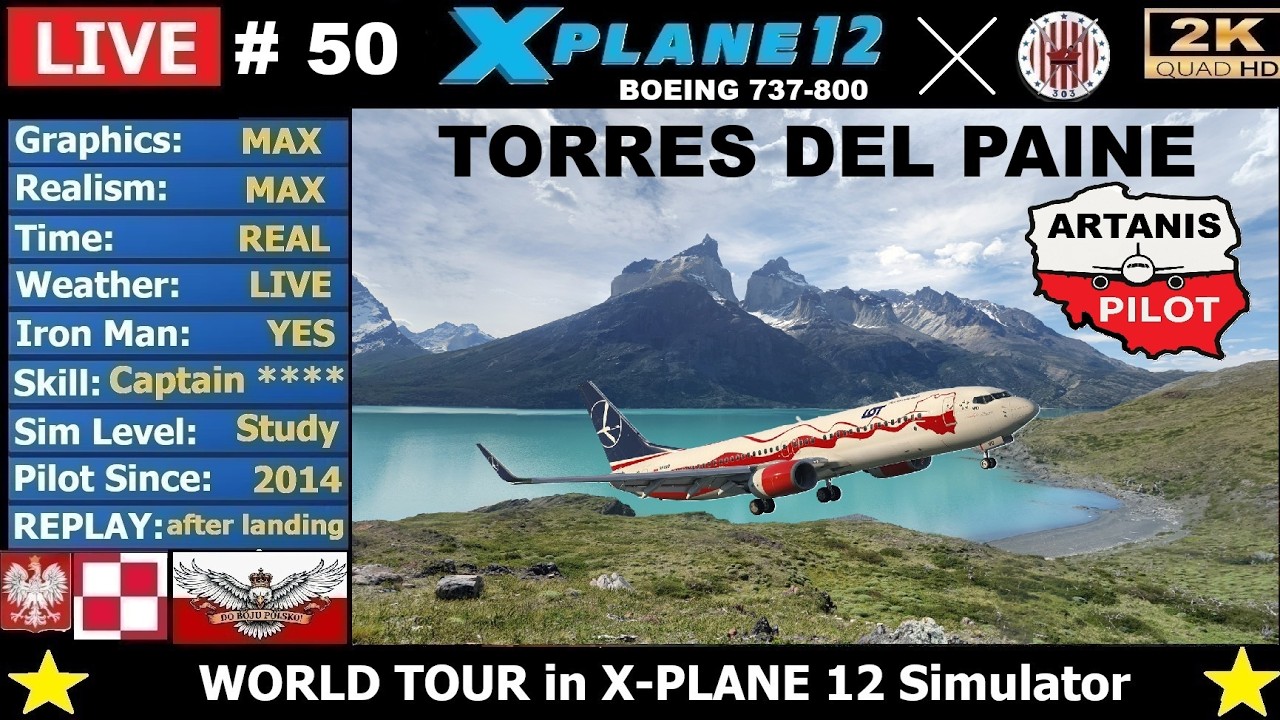 #50✈️ Artanis zwiedza Koniec Świata VR VFR  SAWH - SCNT🔥 UN - REAL B737 Cpt. 🔴  LIVE
