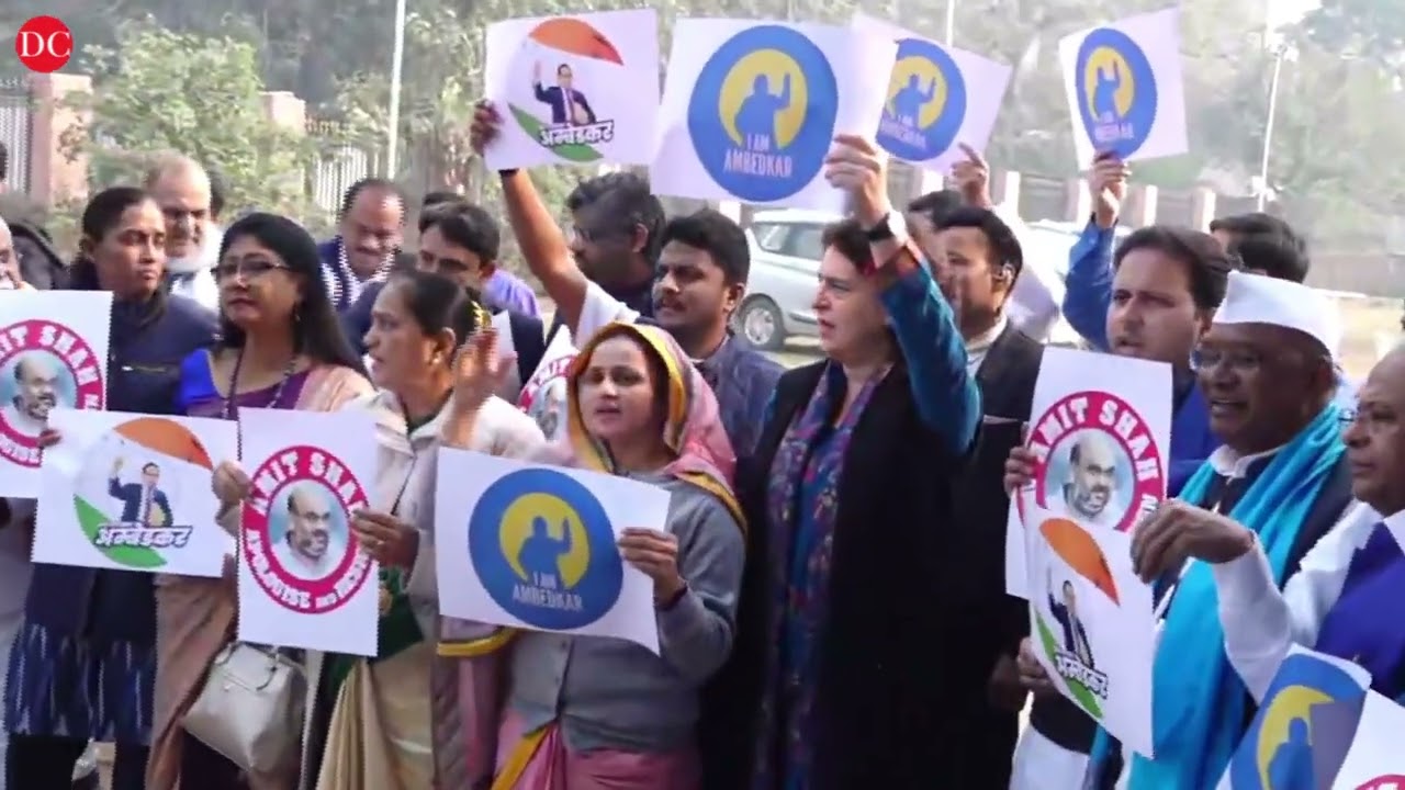 Shah's Ambedkar remarks: INDIA bloc MPs march from Vijay Chowk to Parliament in protest