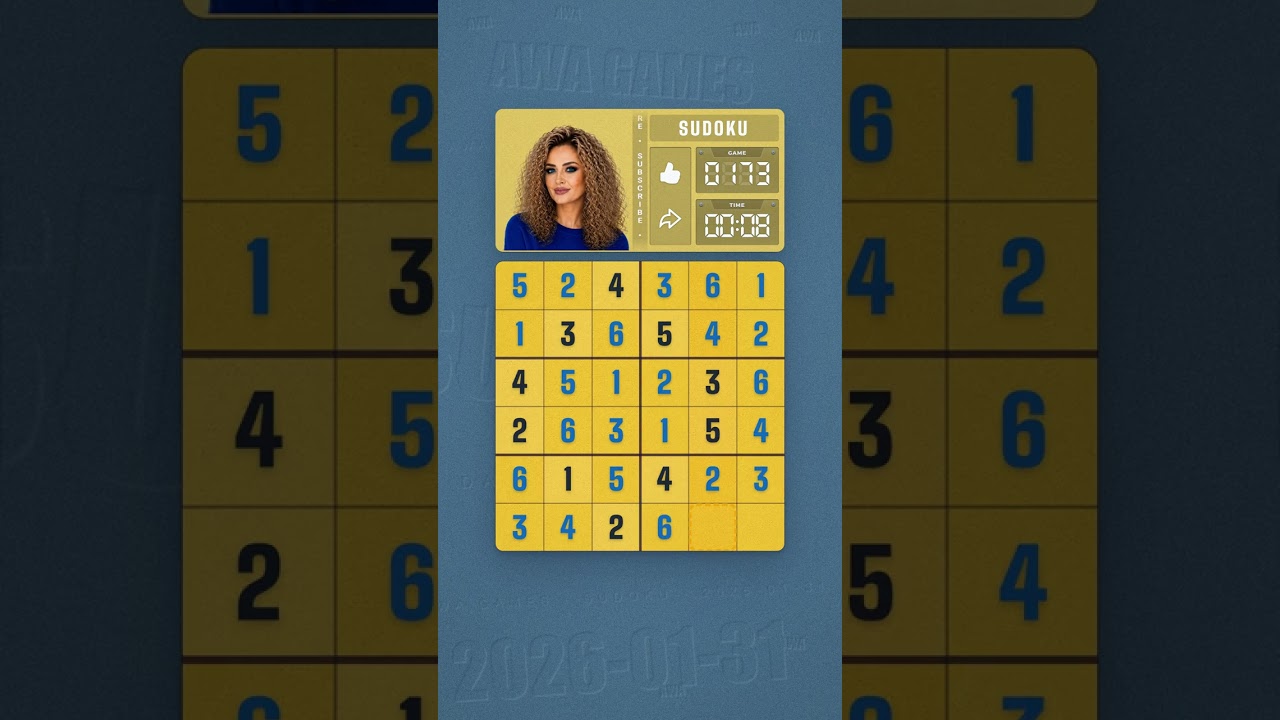 LinkedIn Mini Sudoku #173 solved board for January 31, 2026, 6x6 grid