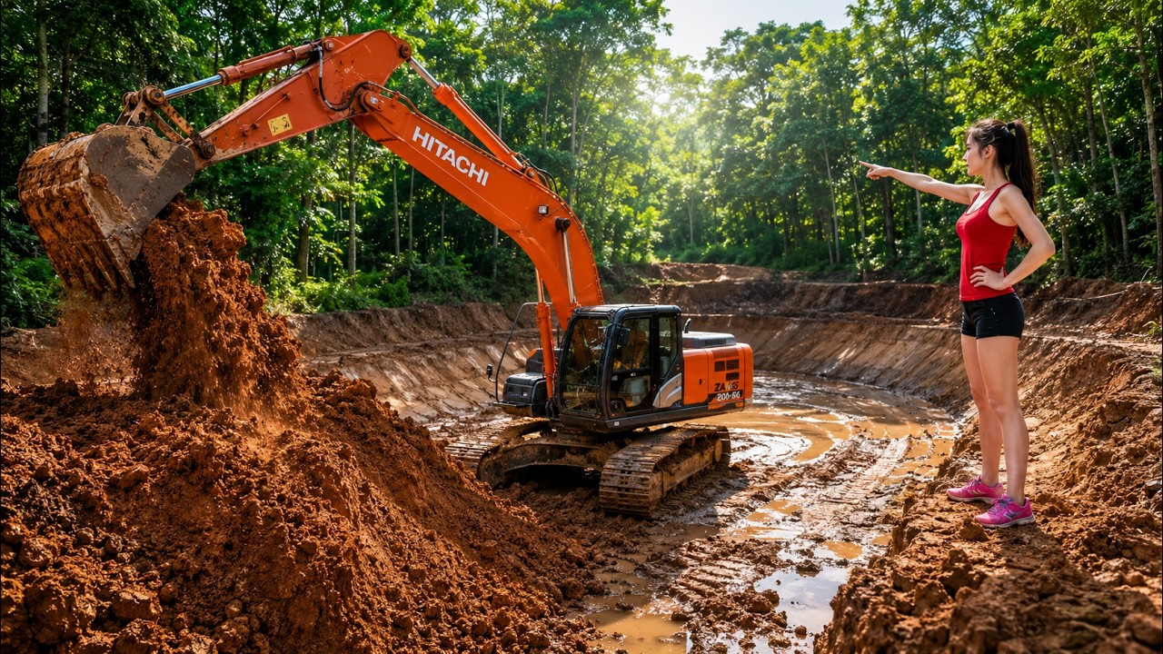 Talented Girl Uses an Excavator to Dig a 250m² Pond for Fish Farming in ...
