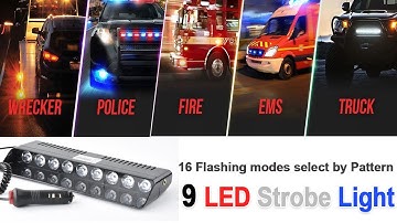Ins 9 LED For Car Dash Strobe Flash Lights Blue/White/Red Emergency Police Flash Lights