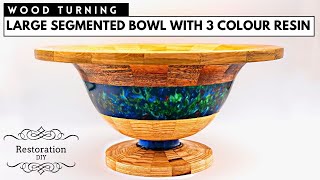 Woodturning | Large Segmented Bowl with 3 Colour Epoxy Resin | Restoration DIY