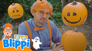 blippi explores pumpkin park decorating pumpkins halloween