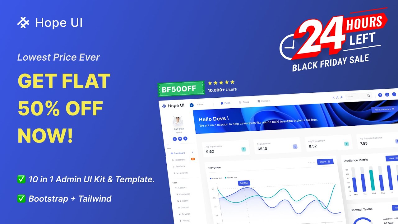 Hope UI Pro - Hurry [ Few Hours left only] - Black Friday Sale - Get 50% Off - Bootstrap Dashboard.