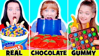 ASMR Gummy VS Real VS Chocolate Food Mukbang Challenge By LiLiBu