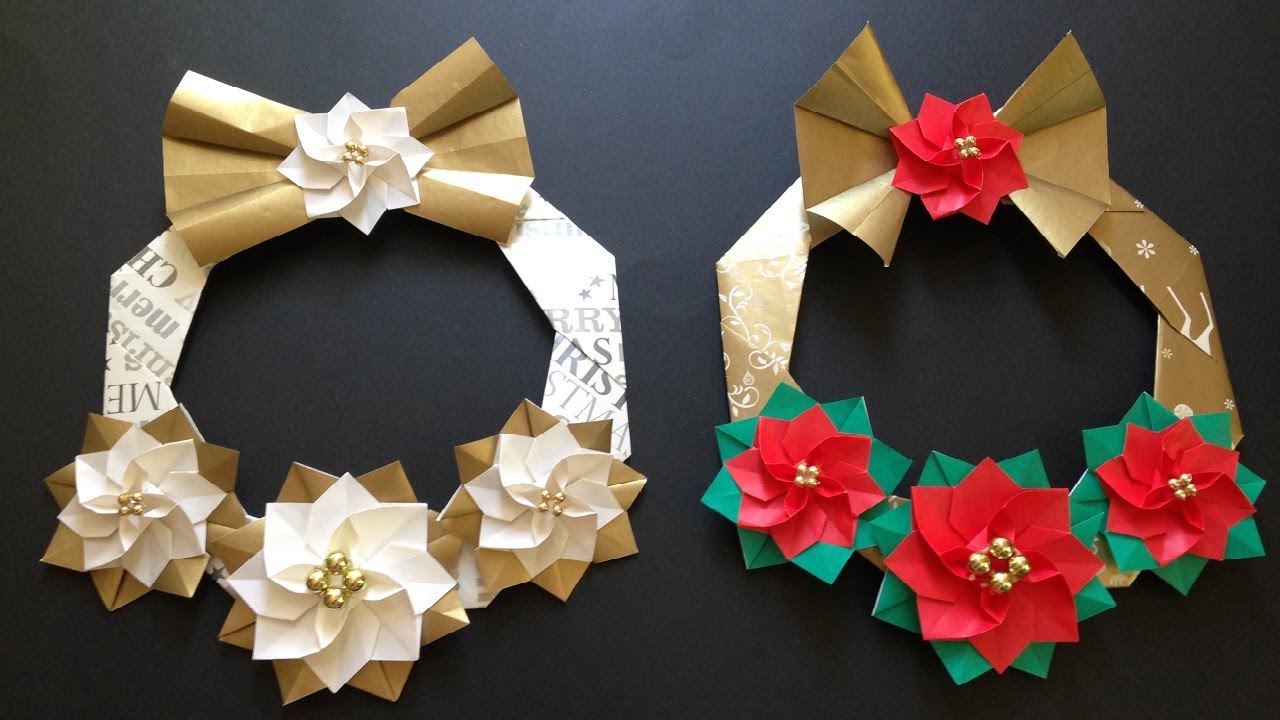 クリスマス折り紙 ポインセチア リース 立体 折り方 3 Origami Christmas Poinsettia Wreath Tutorial Niceno1 ナイス折り紙 Niceno1 Origami 折り紙モンスター