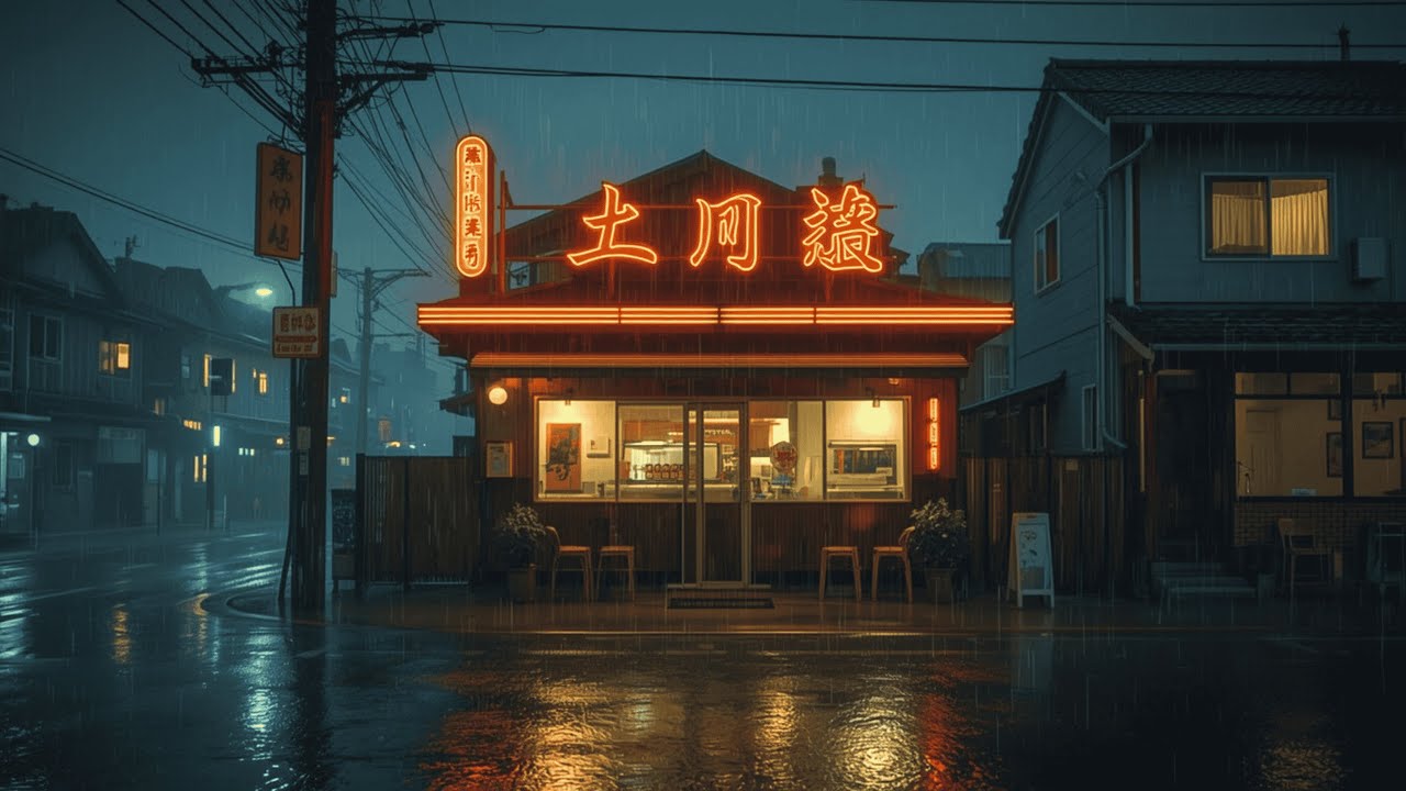 Quiet Japanese Town at Night | Rainy Lofi Beats
