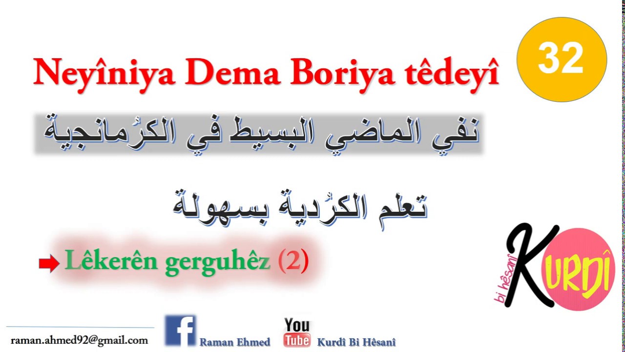 Zimanê kurdî | Neyîniya Dema Boriya têdeyî (gerguhêz) | kurdî bi hêsanî