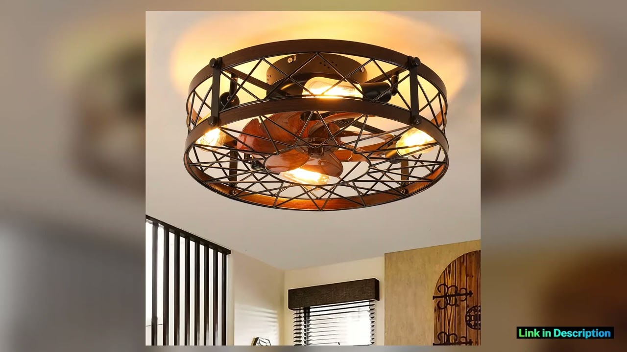 Caged Ceiling Fans with Lights Black 20 inch Flush Mount Ceiling Fan Light Farmhouse Small Ceiling