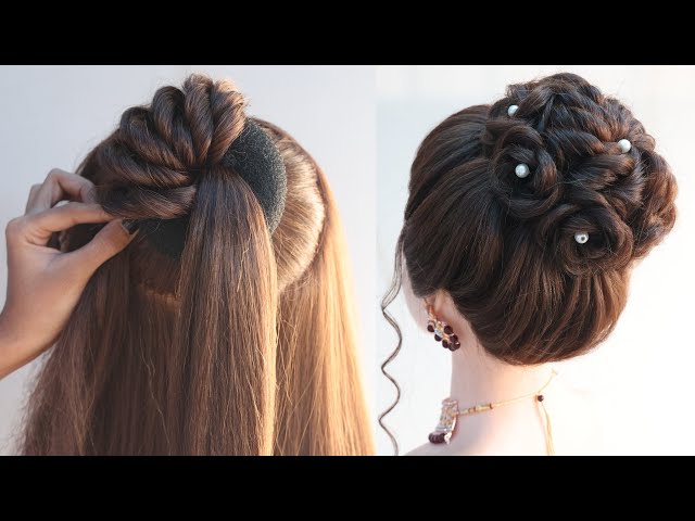 How to do Flower Bun Hairstyle : Party Hairstyles with Gown - YouTube