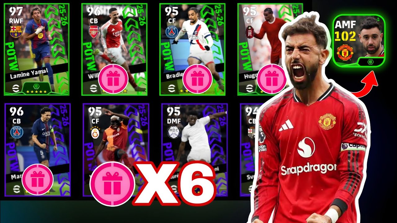 New Featured!! 🎁🎉 X6 Player Rewards! Pack Opening Efootball 2026 Mobile | Bruno Fernandes 102 Rated 