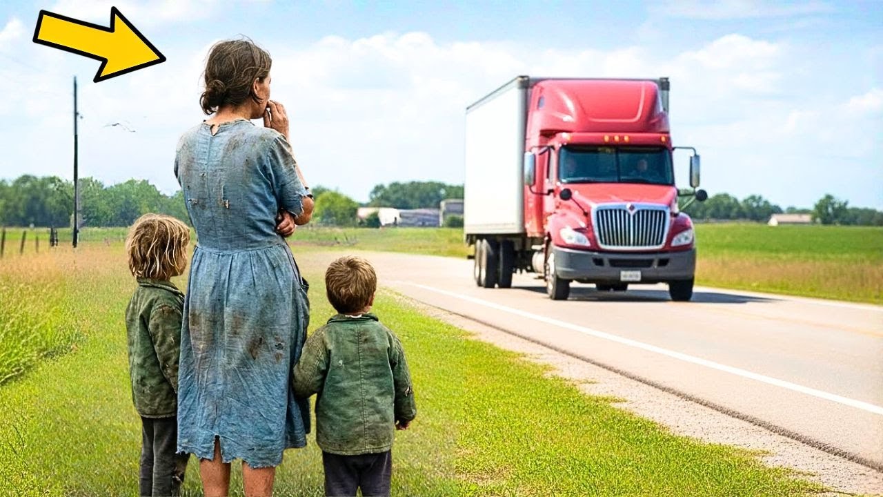 Witwe floh ziellos über die Landstraße – ein Lastwagenfahrer hielt an und nahm sie alle mit.