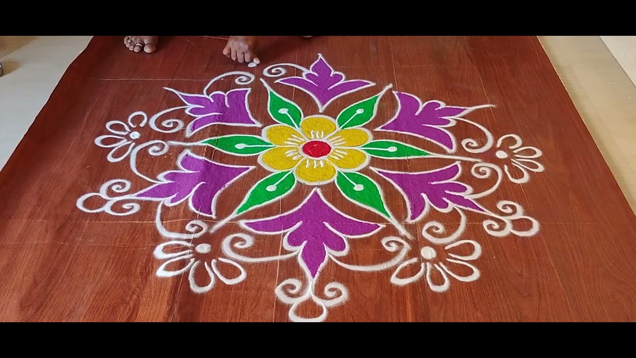 Ugadi special colour rangoli | ugadi special muggulu | festival designs | #villagemuggulu 