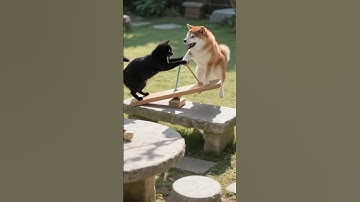 Duels of Black Cat and Shiba Inu on Seesaw #cat #horror #kitten #game #cute #funny #cuteanimals