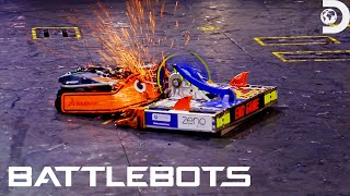 Huge Vertical Spinner Shot! Tantrum vs. End Game | Battlebots | Discovery