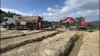 Armcon Volumetric Concrete Delivery For Footings. Overlooking Welshpool.