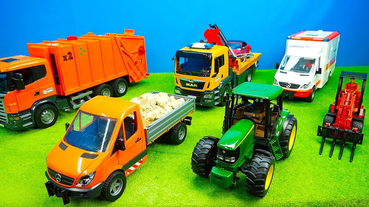 Spielzeugautos für Kinder, Traktoren, Müllauto, Abschlepper, Bagger, Ambulance, Bruder