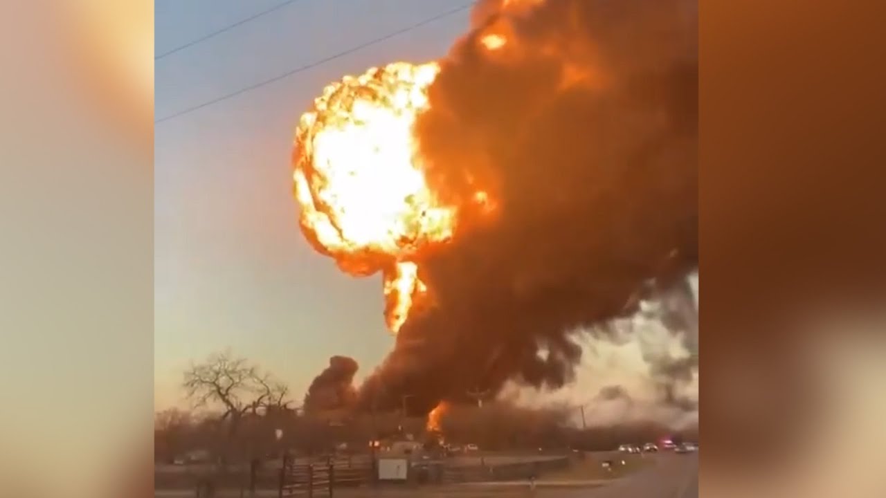 Watch: Huge fireball after train collides with truck in Texas