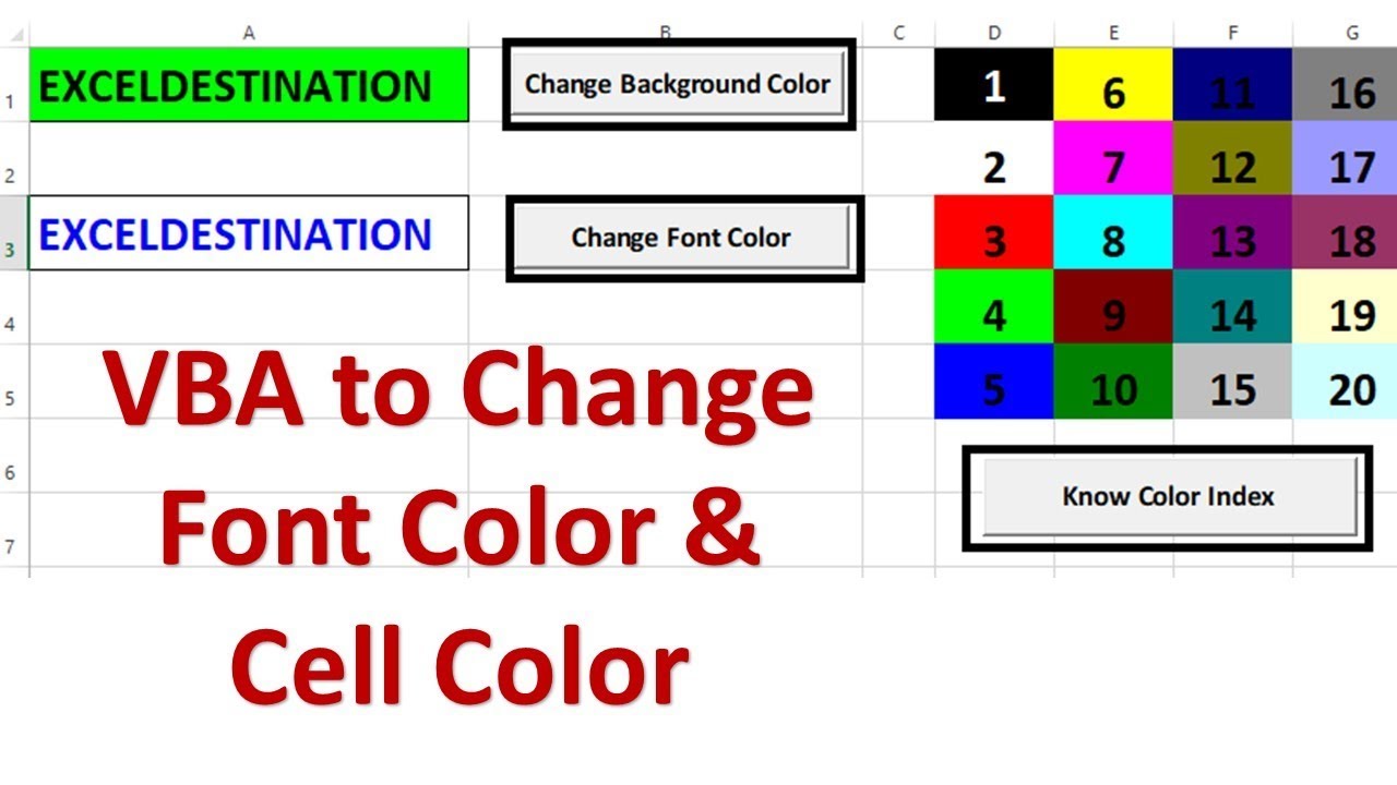 Vba To Change Cell Color And Font Color Excel Vba Example