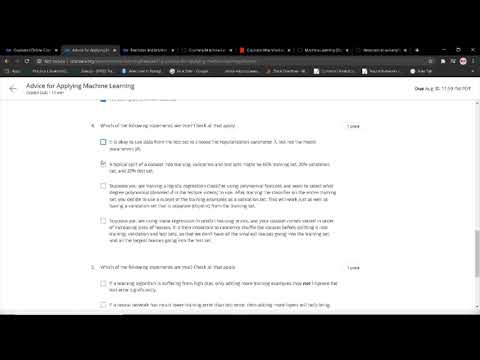 Machine Learning Week 6 Quiz 1 (Advice for Applying Machine Learning) Stanford Coursera