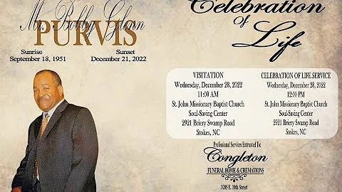 Homegoing celebration for Mr. Bobby Glenn Purvis