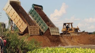 Amazing Machines Operating Filling Land Dump Truck Unloading Dirt & Extreme Pushing Dozer in Action