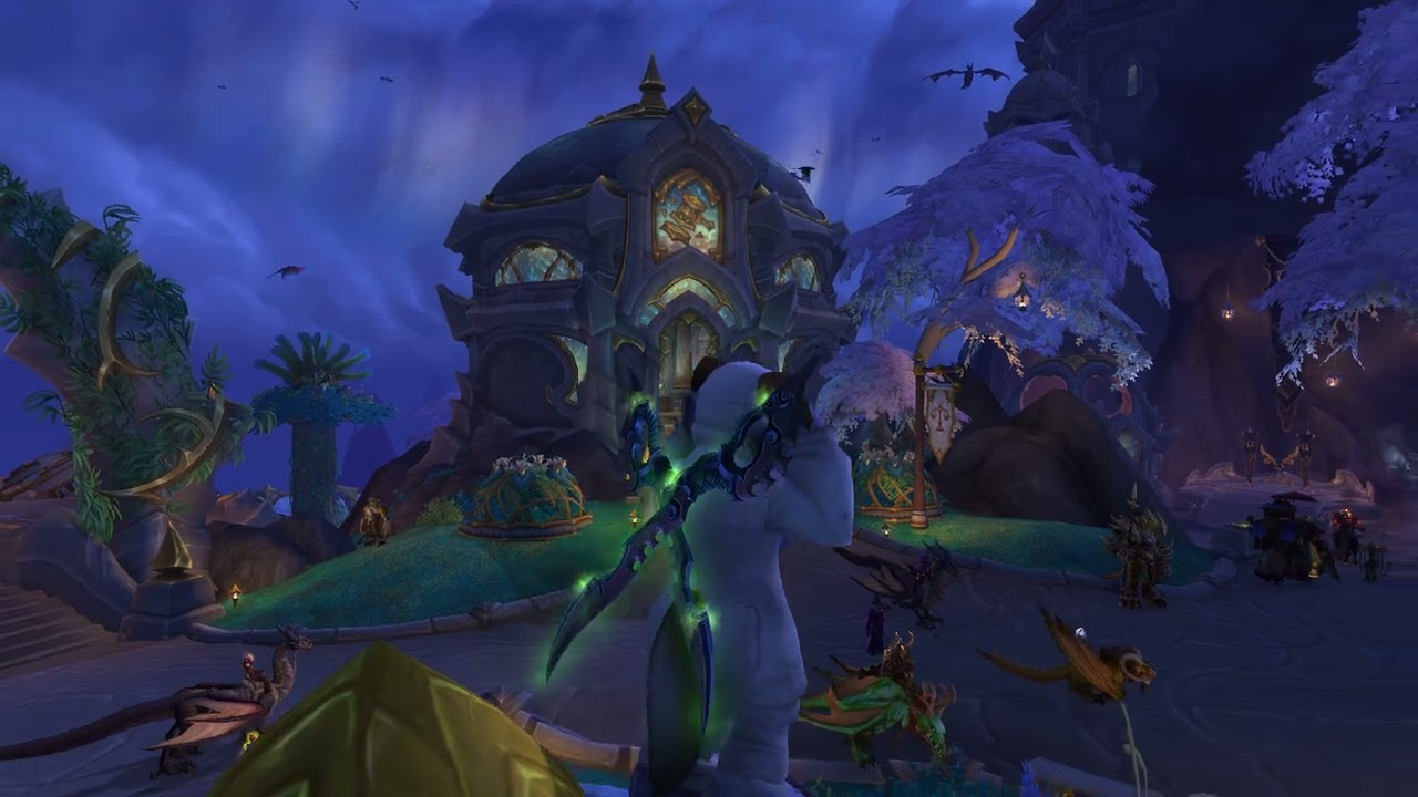 Pandaren Warrior Dancing atop the Valdrakken Fountain