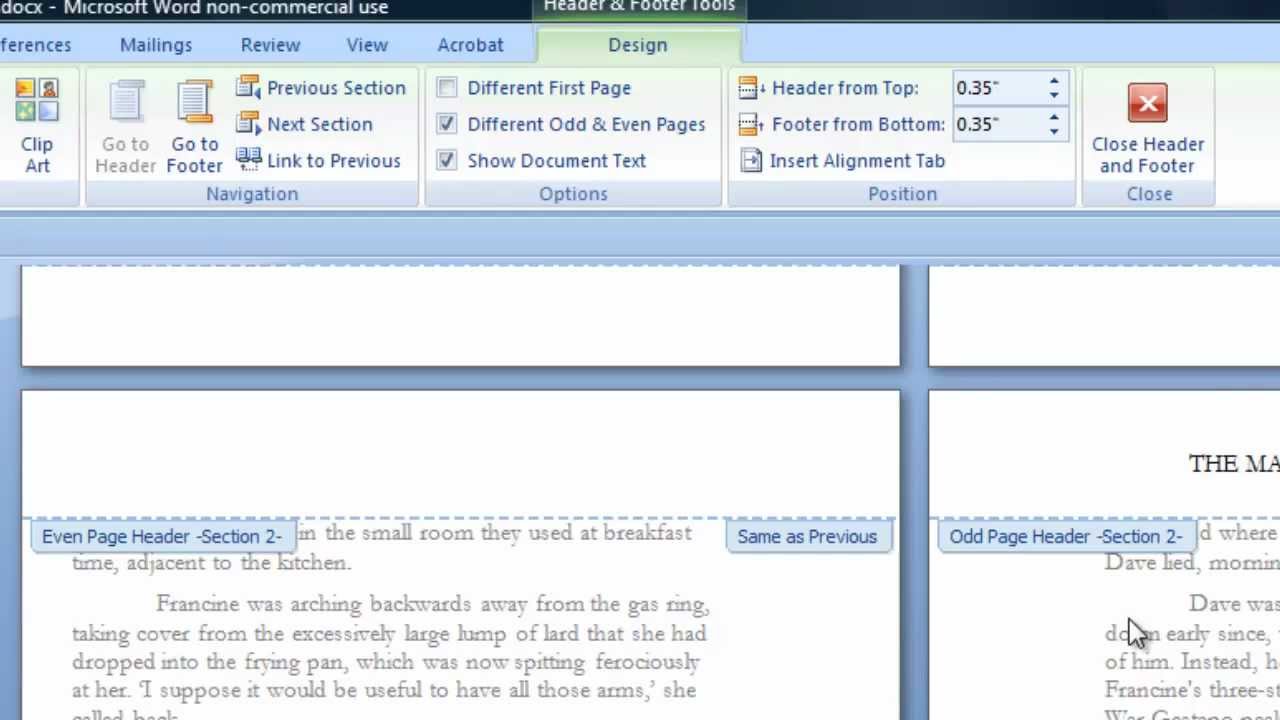 MS Word 2007 - Adding Headers and Footers to a novel - Part 3 - YouTube