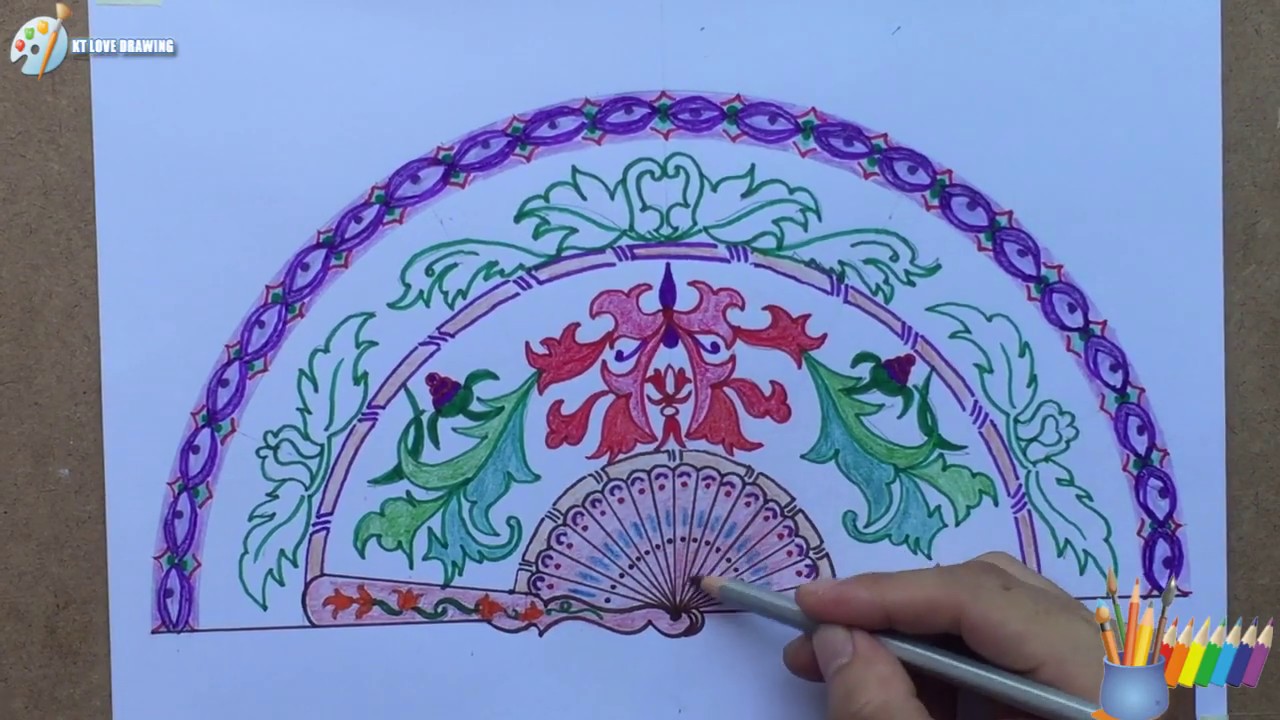 Vẽ trang trí quạt giấy / Decorative paper fan - YouTube