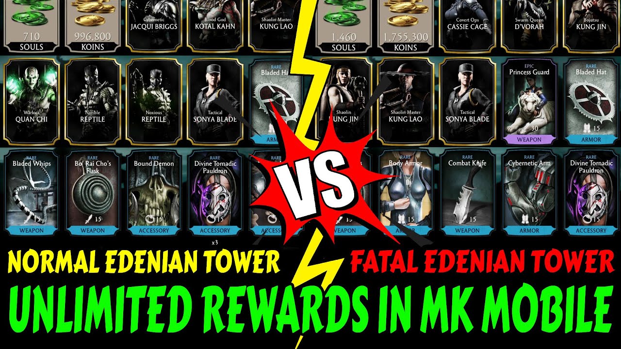 MK Mobile. Comparing 1000 Rewards from Fatal Edenian Tower Vs. Regular. UNLIMITED REWARDS GLITCH!