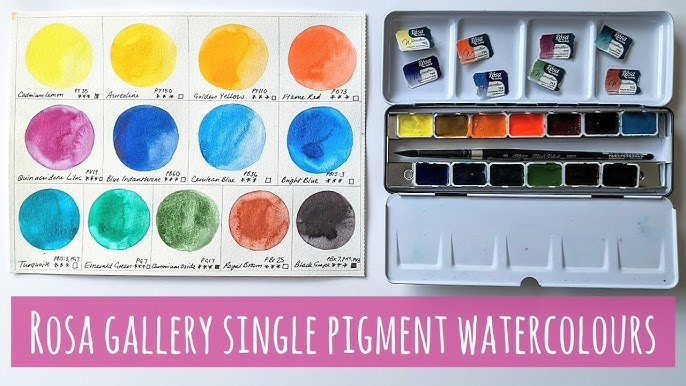 Rosa : Watercolor Paint : Full Pans : monopigmented Set of 12 : Indigo Metal Case