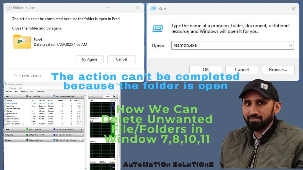 The Action can't be completed because the folder is open. Delete Unwanted Files/folder Fix Problem.
