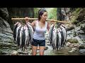 Rock Shelter Survival: Overnight in a Canyon with Only Hand-Caught Fish