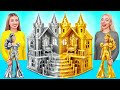 نقوم ببناء بيت دمية رائع تحدي الذهب مقابل الفضة حروب المزحة Multi DO Girls