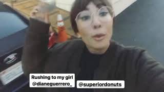 Jackie Cruz visits Diane Guerrero on the set of Superior Donuts