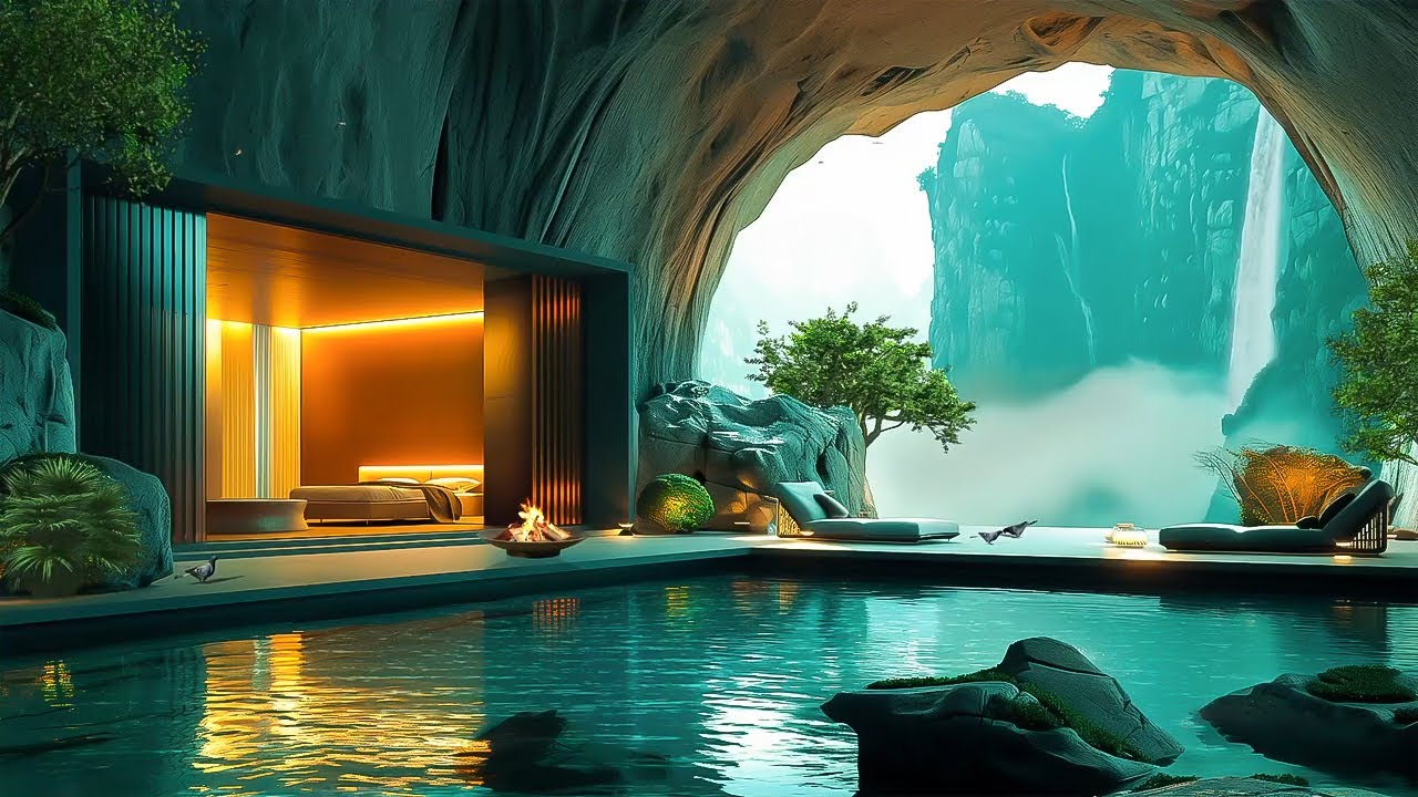 Luxury Cave Resort | Waterfall Sounds and Fireplace on the Porch for Relaxation and Stress Relief