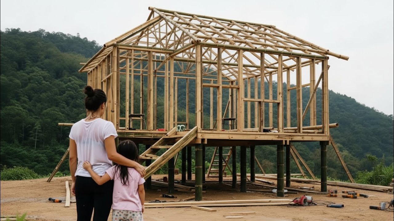 Single Mother Builds a Dream Bamboo House | Off-Grid Mountain Living Journey 🌿🏡