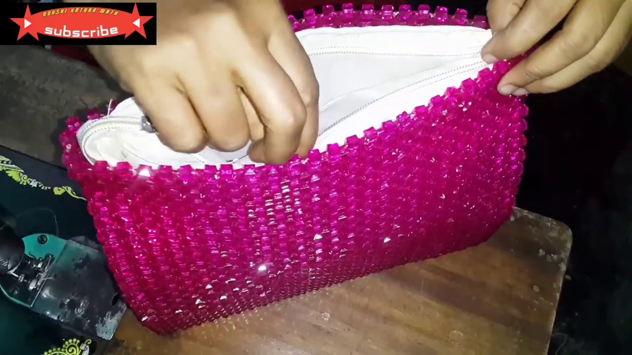 party beg a kapor and foam lagano/beaded bag binding/পুতির ব্যাগে কাপড় লাগানো