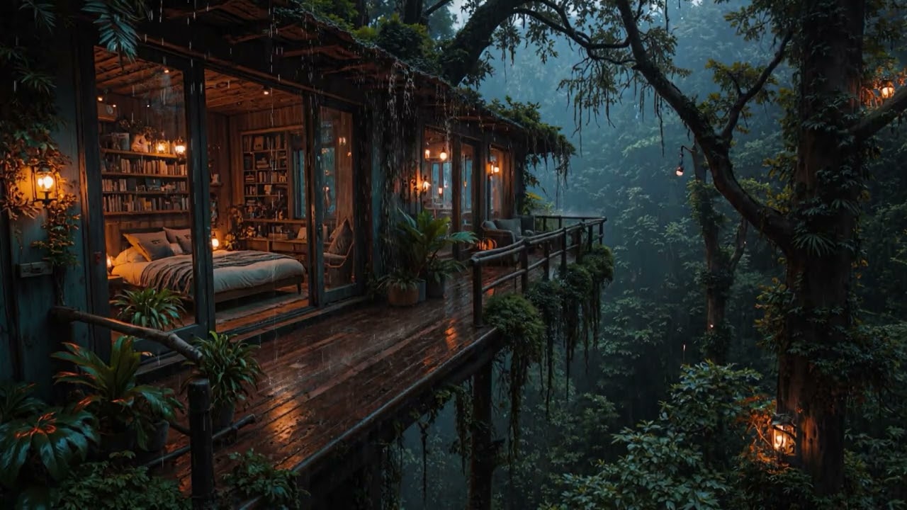 Midnight Forest Rain Embracing a Quiet Cozy Cabin 🌧️ | Soothing Night Sounds