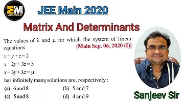 IIT Advance & JEE Main question paper solutions ,Matrices & Determinants Year JEE Main 2020