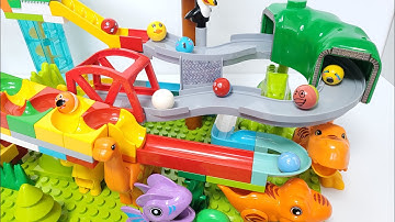 Satisfying Building Block coaster ☆ Marble Run ASMR Dinosaurs, Mountain Tunnel and Bridge Course