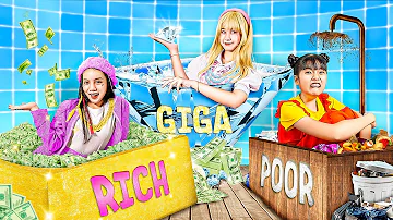 Poor Vs Rich Vs Giga Rich At The Swimming Pool - Funny Stories About Baby Doll Family