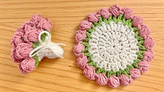 How to Crochet a Tulip Bouquet Coaster|  Faça em crochet uma base para bouquet de tulipas