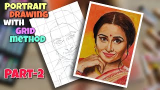 Easy soft pastel portrait drawing with grid method | Vidya Balan portrait drawing with soft pastel screenshot 4