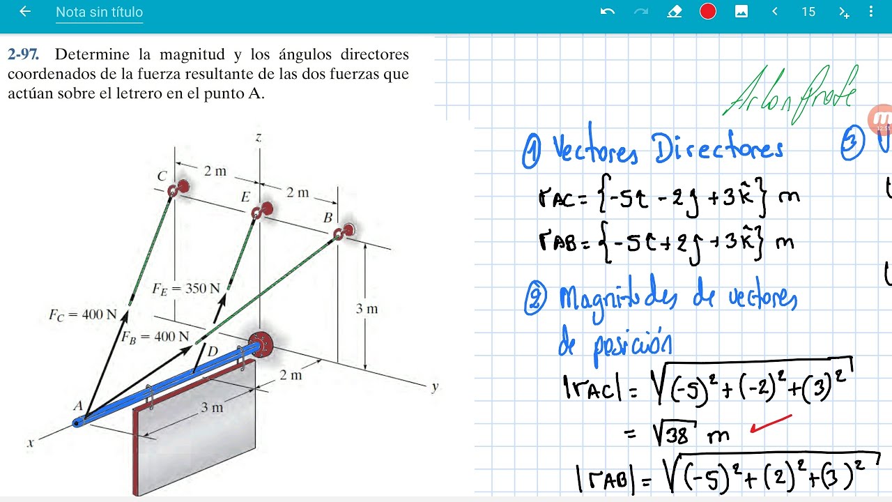 Estatica - Ejercicio 2.97 Hibbeler edición 14 Vector fuerza dirigido en una línea 