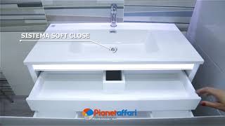 Mobile da bagno sospeso cm 100 completo di Specchio Led touch serie Santiago screenshot 5