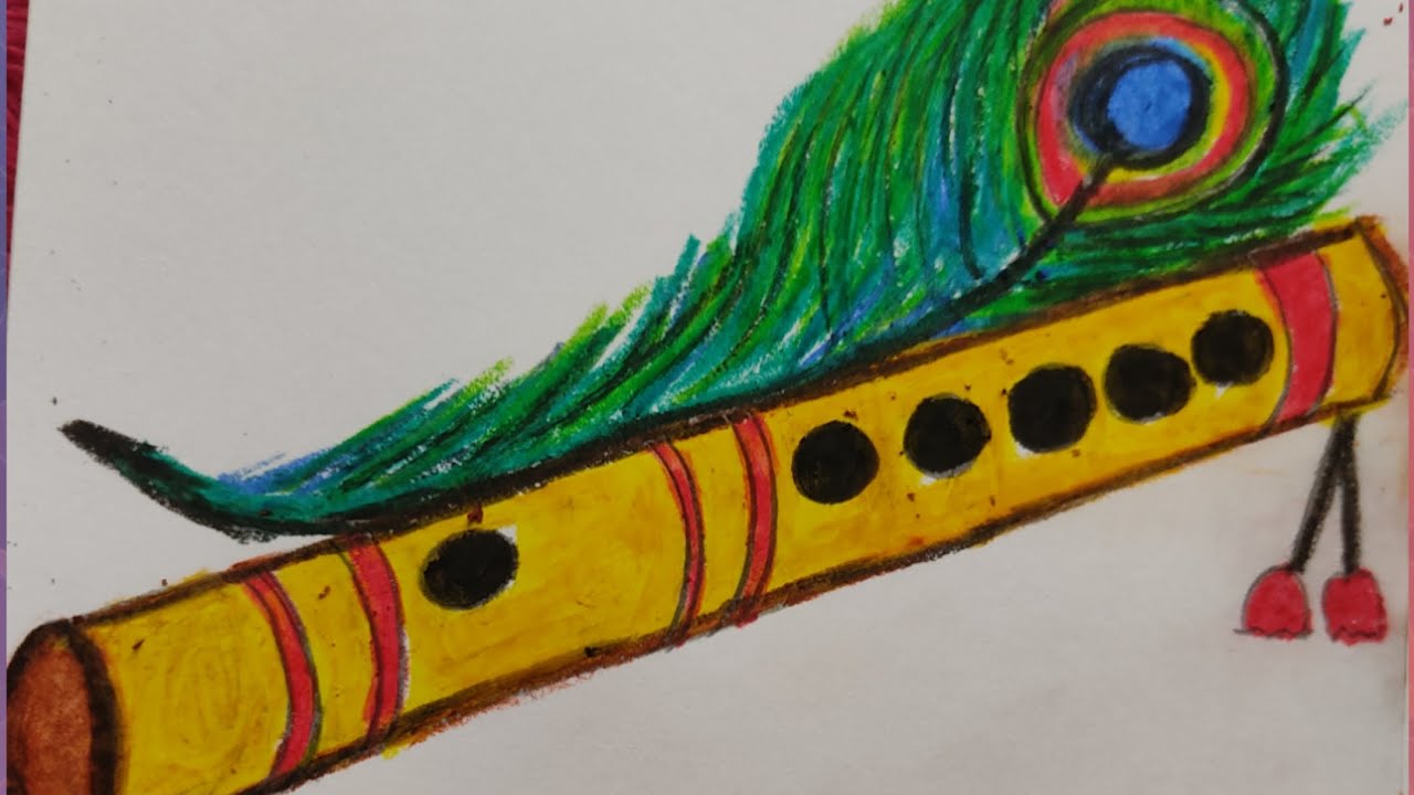How to draw Krishna's flute with Morpankh Step by step tutorial video